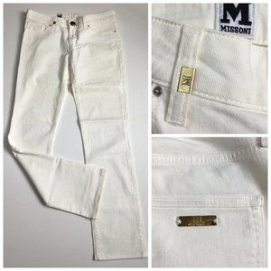 MISSONI Italy Ivory Gold Logo Hardware LINDA Straight Leg Jeans